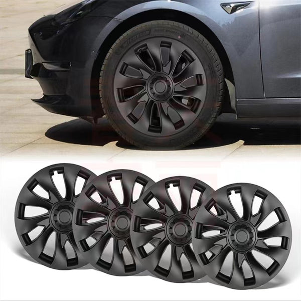 SMARTESLA Model 3 18 Inches / Model Y 19 Inches  Replacement Wheel Hub Caps Protector Cover Matte Black (Set of 4）