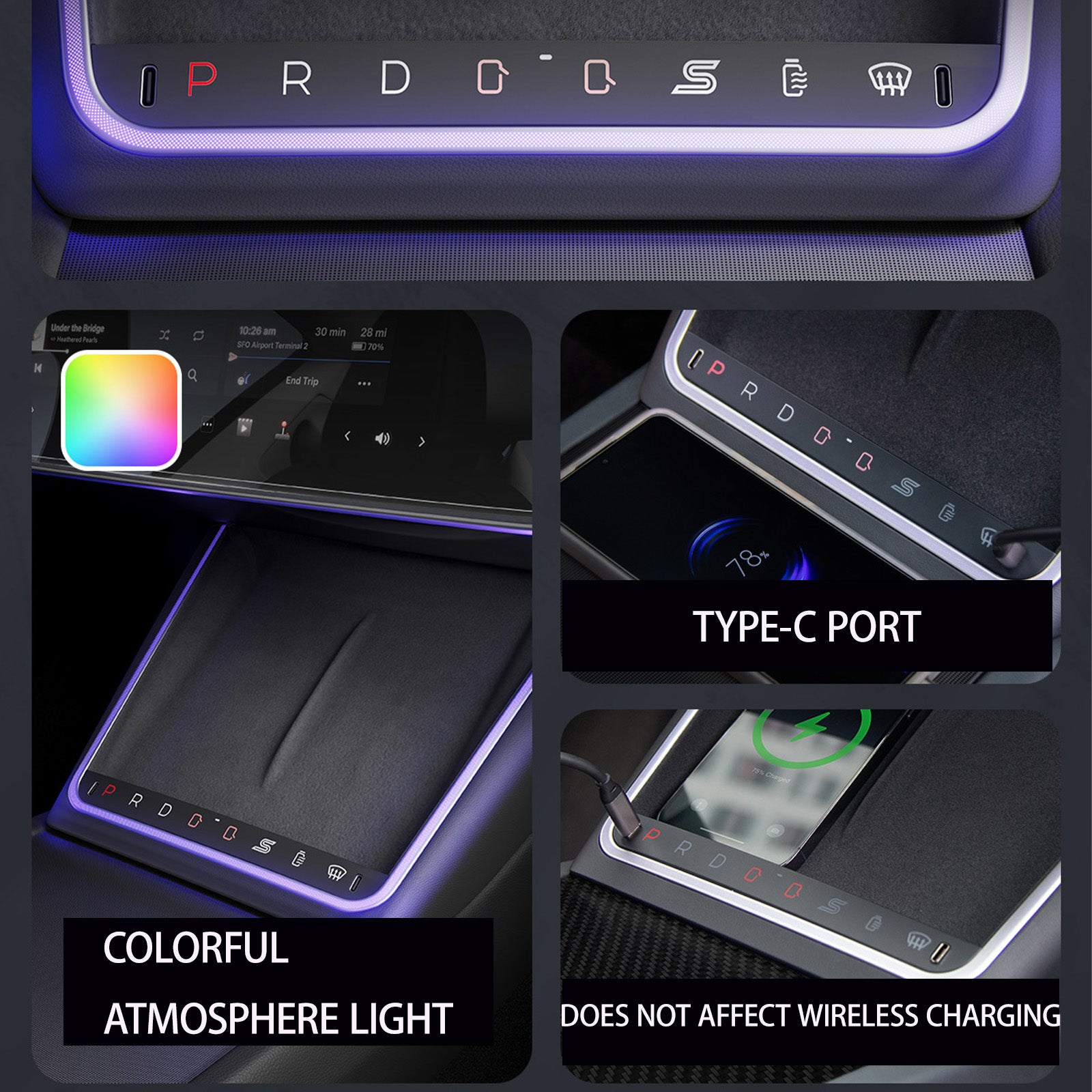 SmarTesla Tesla Model 3 Highland Wireless Charger & Colorful Atmosphere Lights