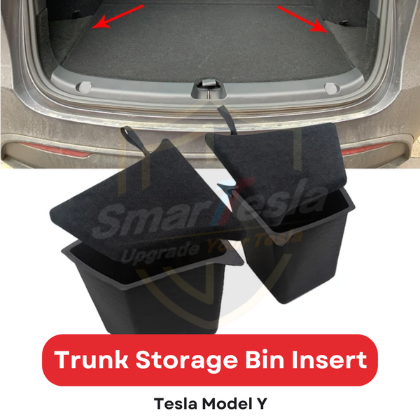 SMARTESLA Tesla Model Y Rear Trunk Both Side Corner Storage Bins With Cover 1 Pair For 5 Seater