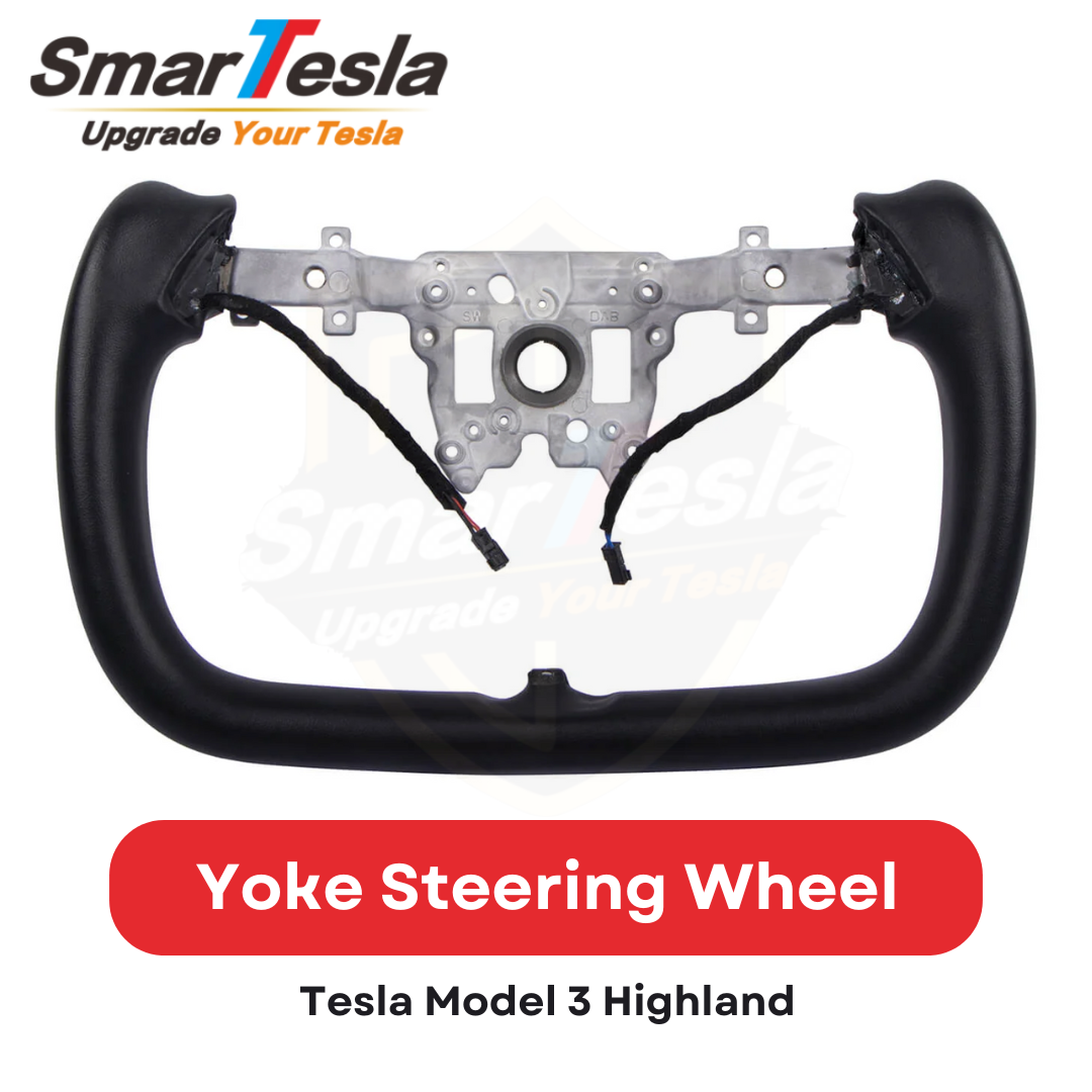 SMARTESLA Tesla Model 3 Highland 2024 Nappa Leather Yoke Steering Wheel &Default Luxurious  Carbon Fiber Side Trim With Heated