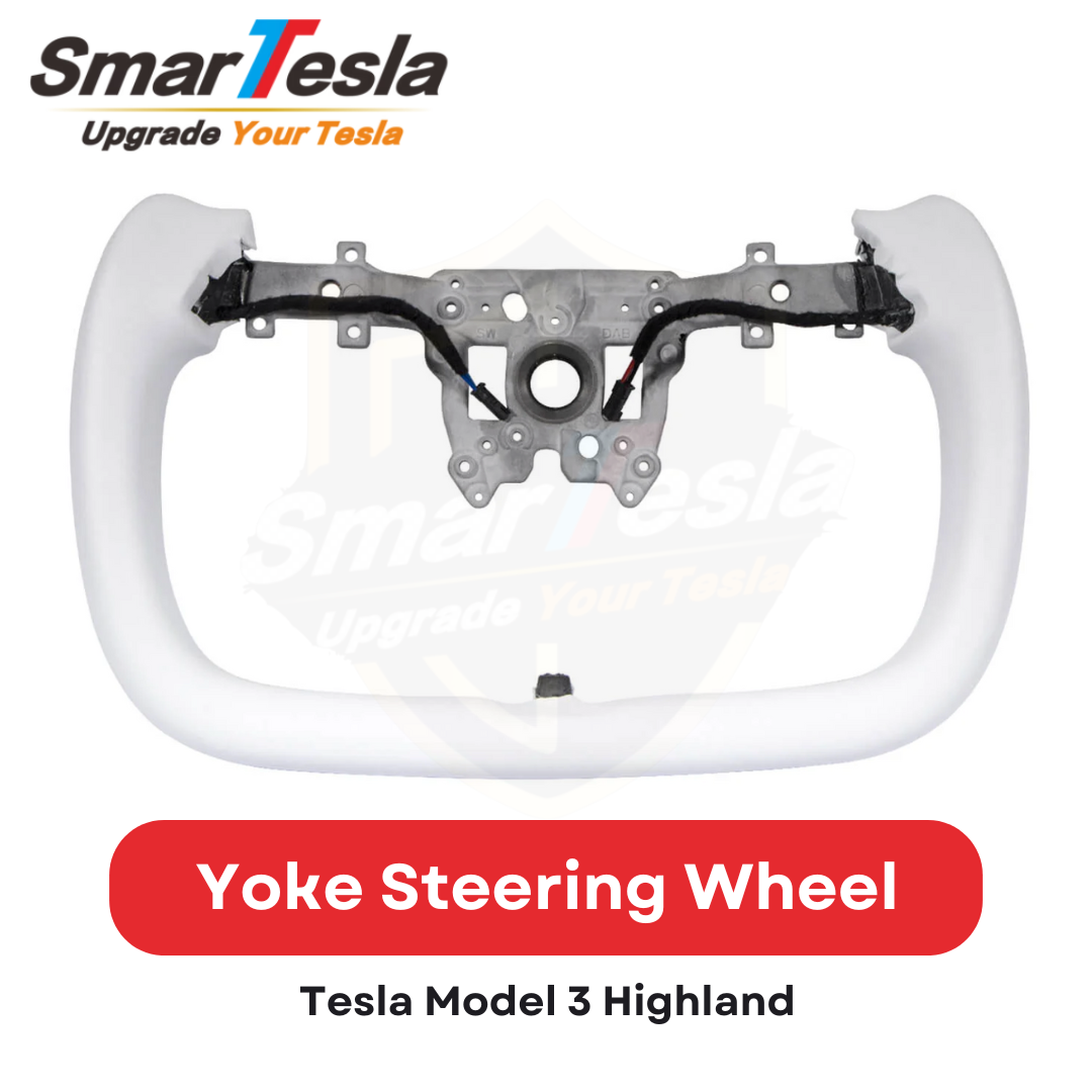 SMARTESLA Tesla Model 3 Highland 2024 Nappa Leather Yoke Steering Wheel &Default Luxurious  Carbon Fiber Side Trim With Heated