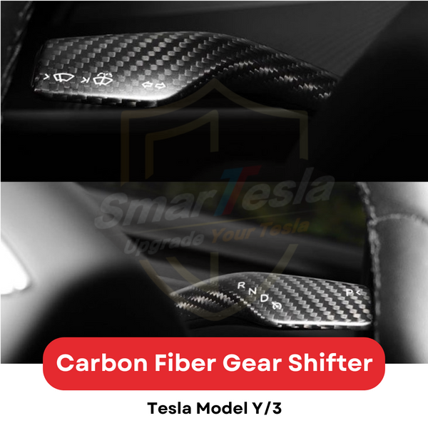 Tesla Model 3 Model Y Steering Lever Cover Real Carbon Fiber Gear Shift Cover Accessories Gear Lever Decorative Cover 2 Pcs