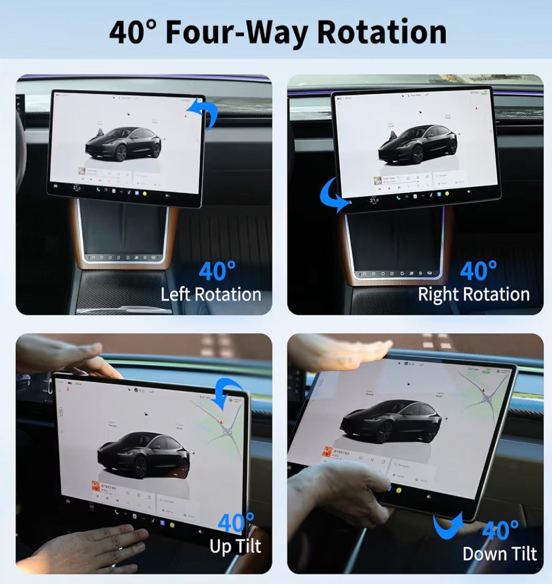 Smartesla Tesla Model 3 Model Y 2018-2024 Screen Swivel Mount Center Console Navigation Original Silver Screen Rotating Screen Rotation Holder Upgrade Omni-Directions Version 2