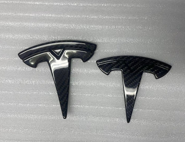 SMARTESLA Tesla Model 3/Y Real Glossy Carbon Fiber Logo Cover (Front & Rear)