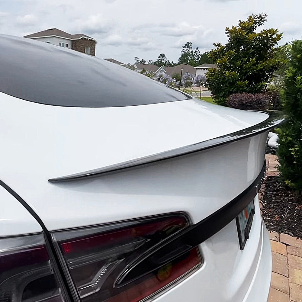 Tesla Model S Spoiler Real Carbon Fiber Rear Trunk Lid Spoiler Wing SmarTesla Wholesale & Installation TESLA Accessories Workshop