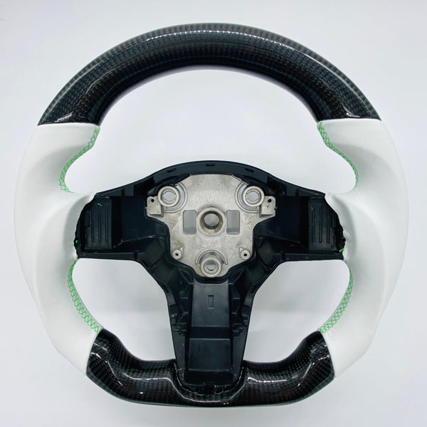 Tesla Model 3 Model Y Model X Model S Round Steering Wheel Real Carbon Fiber+Alcantara/Microfiber Leather
