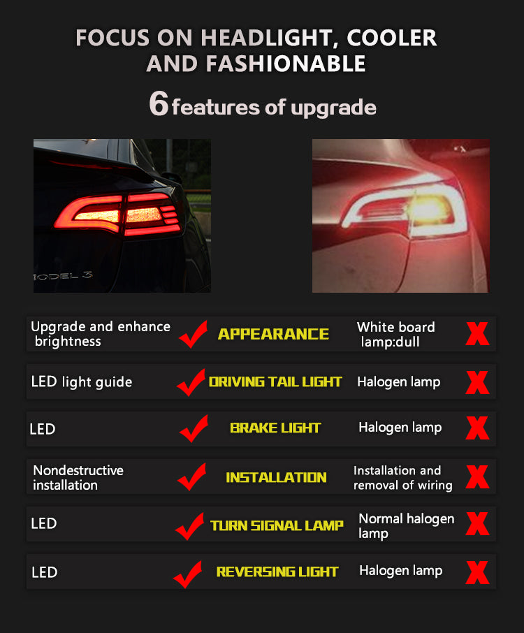 Tesla Model Y Model 3 Rear LED Tail Lights X Style & Fire Style