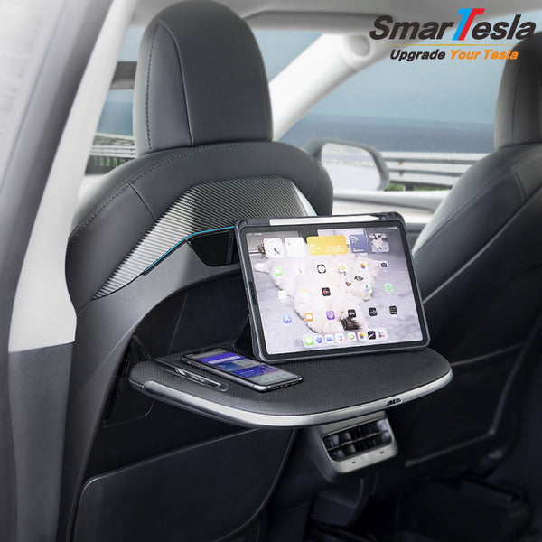 Smartesla Tesla Model Y Model 3 Seat Back Foldable Table with Wireless Charging and Storage pocket